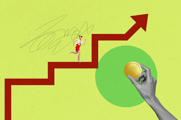 Composite trend artwork 3D sketch image collage of trader arrow up earnings money coins credit...