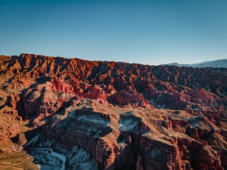 Early winter view of Gansu Zhangye Binggou Danxia showcasing vibrant landforms and rugged terrain
