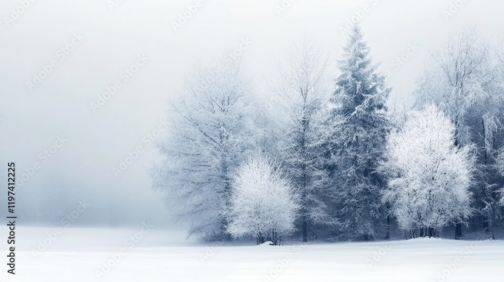Aufkleber Tranquil winter forest with frosted trees in a peaceful snowy landscape suitable for text placement. Generative AI