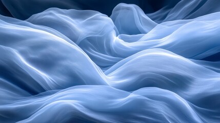Obraz premium Abstract Blue Silk Fabric Draped Waves Soft Texture Background Elegant Sheer Textile