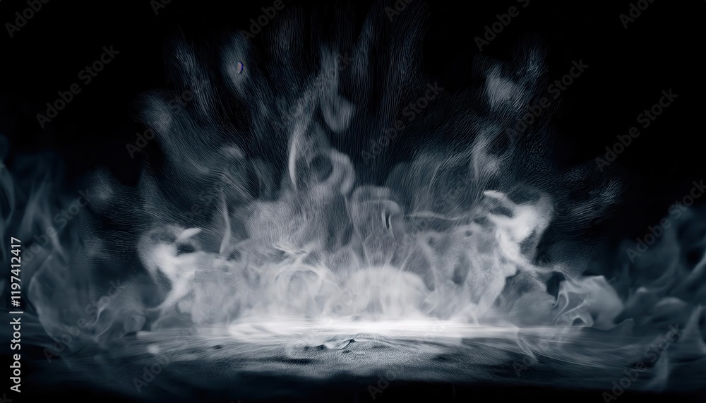 Poster ethereal swirling mist on dark background, creating a haunting and surreal atmosphere for designs, f