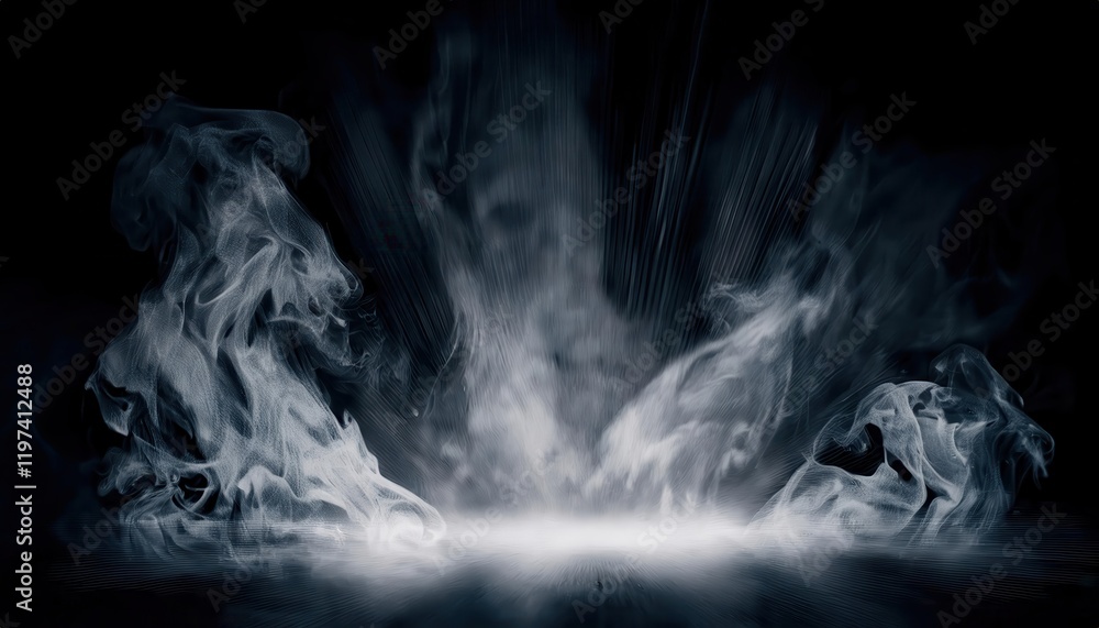 Poster ethereal swirling mist on dark background, creating a haunting and surreal atmosphere for designs, f