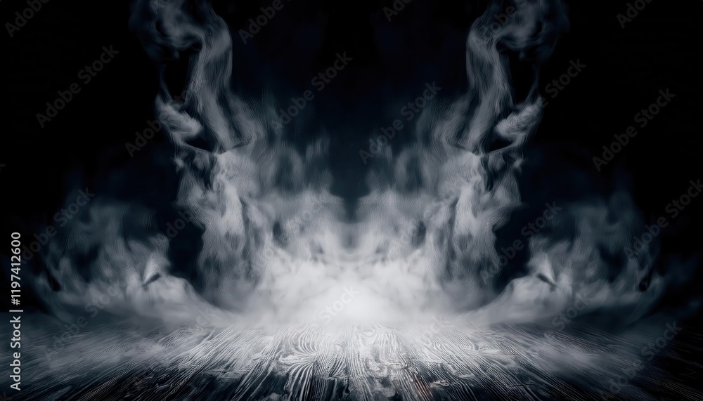 Poster ethereal swirling mist on dark background, creating a haunting and surreal atmosphere for designs, f