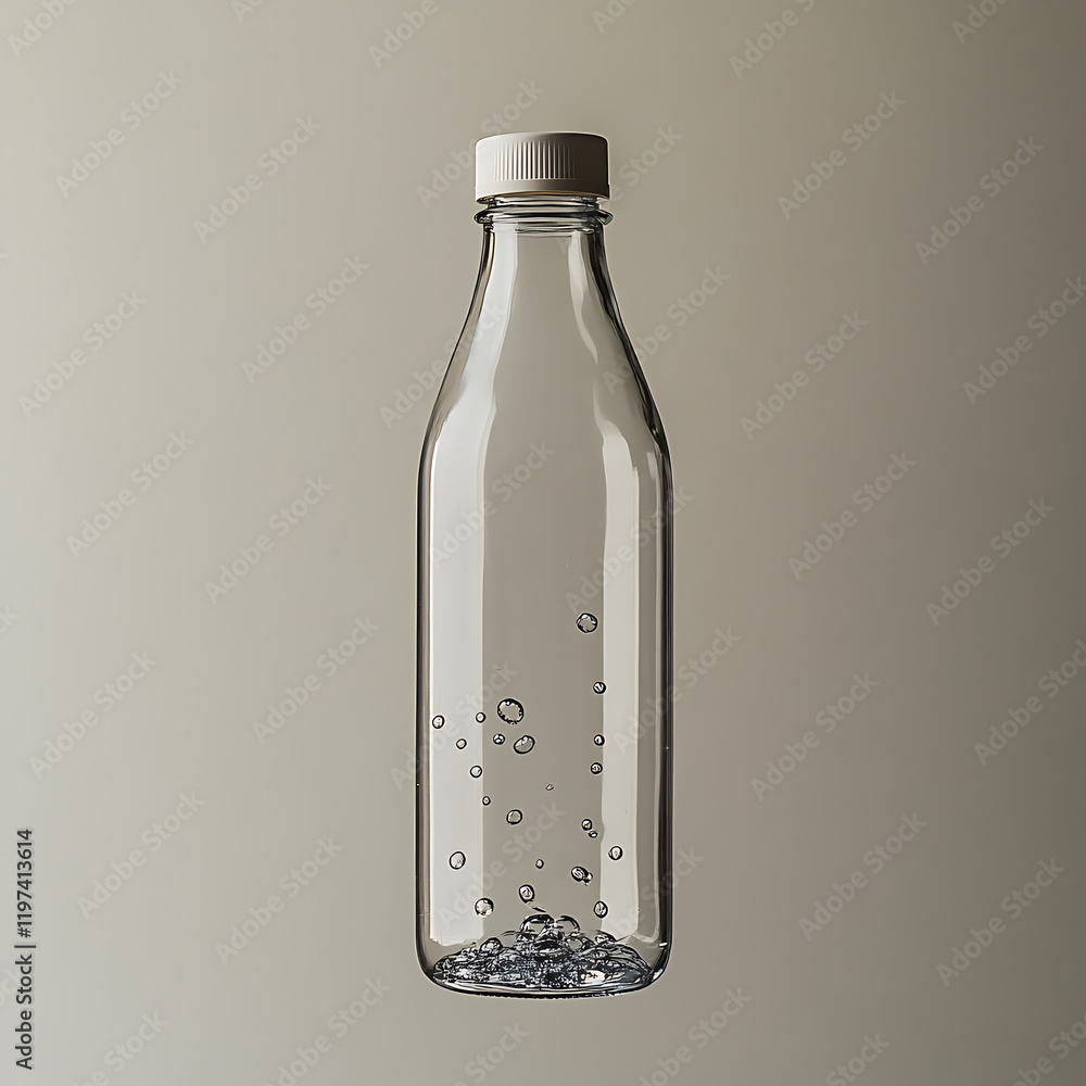 Poster clear, durable drinking bottle filled with water and bubbles, showcasing its transparent design and 