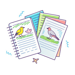 field notes with bird sketches icon