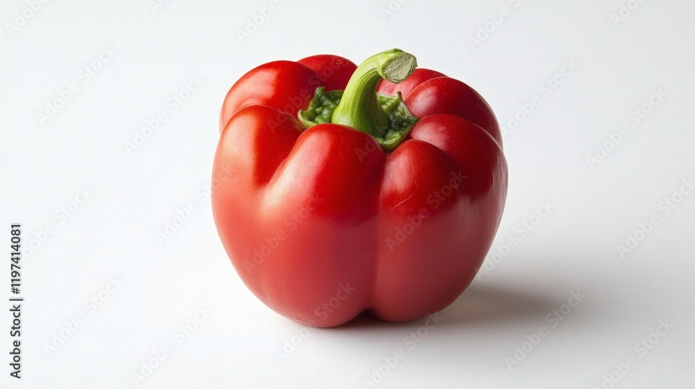 Poster Isolated on white background a single bell pepper placed on its side casting a soft shadow Stock Photo with side copy space