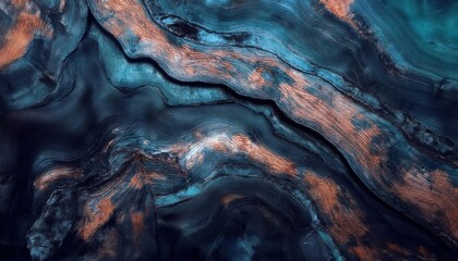 abstract topographic artwork in teal and copper hues, depicting textured flowing lines and gradients, ideal for background, design elements, or modern art decor

