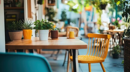 Obraz premium A dining space adorned with Scandinavian design elements, including minimalist furniture and natural materials.