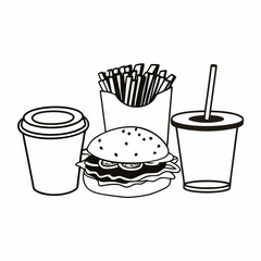 Minimalist Fast Food Line Art: Perfect for Branding and Digital Design.