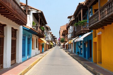 Fototapeta premium Colorful Colonial Street in Cartagena, Colombia