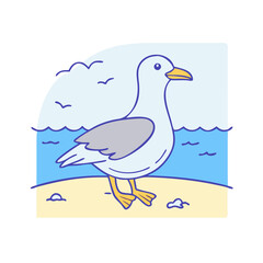 seagull on the beach icon, seagull on the beach vector illustration-simple illustration of seagull on the beach, perfect for seagull on the beach logos and themed design 