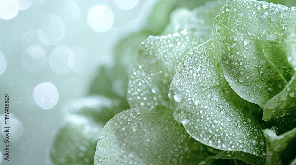Poster Isolated on white background a cut section of lettuce revealing its layered structure and vibrant green color Stock Photo with side copy space
