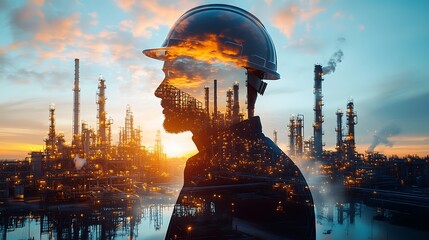 Industrial engineer overlooking oil refinery dusk photography urban perspective