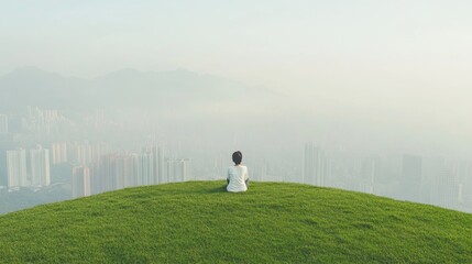 Obraz premium Silent Reflection Amidst Urban Smog: A Call to Address Air Pollution and Sustainability 1