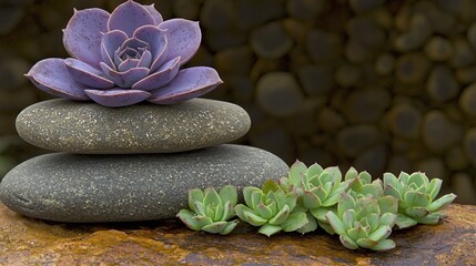 Fototapeta premium Serene Succulents and Stacked Stones.