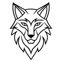 Obraz premium A minimalist line art design of a wolf head, showcasing sharp angular lines and flowing curves to highlight the wolf's fierce and majestic features, with piercing eyes and a symmetrical composition.