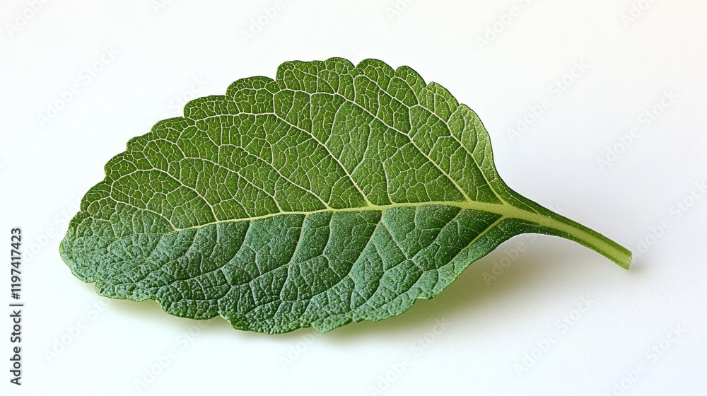 Aufkleber Isolated on white background a single lettuce leaf with visible veins and delicate edges Stock Photo with side copy space