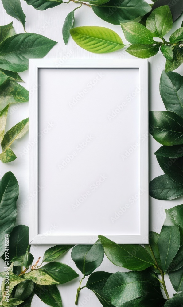 Poster space for text surrounded by fresh green leaves in a natural setting for creative design. generative