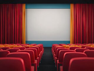 Fototapeta premium Movie screening event theatre venue digital display indoor ambiance wide angle view cinematic experience