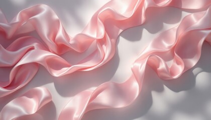 Obraz premium Elegant pink silk ribbons flowing gracefully in soft light