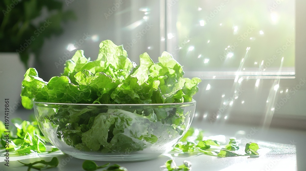 Poster isolated on white background a fresh lettuce head placed in a simple ceramic bowl on a white backgro