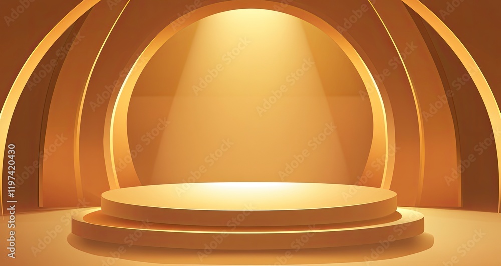 Poster abstract empty stage with golden light and podium for product presentation on a black background, ve