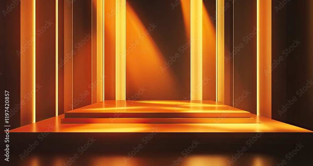 Poster abstract empty stage with golden light and podium for product presentation on a black background, ve