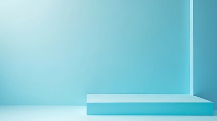 Serene Glacial Blue Interior Setting with Minimalistic Platform and Expansive Copyspace for Text Placement in Contemporary Design Environment