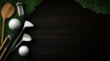 A top view of a putter and two golf balls resting on vibrant green grass, offering a perfect opportunity for design or text additions