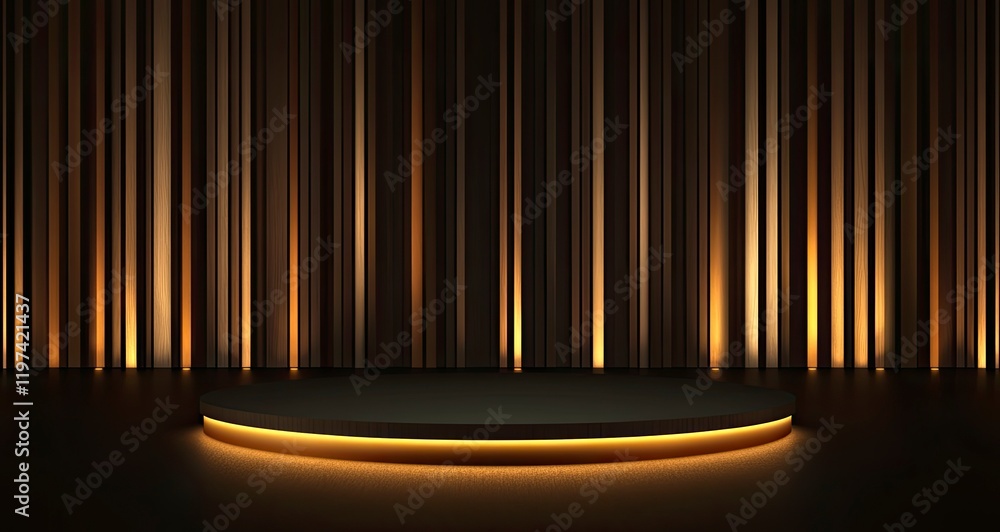 Poster abstract empty stage with golden light and podium for product presentation on a black background, ve