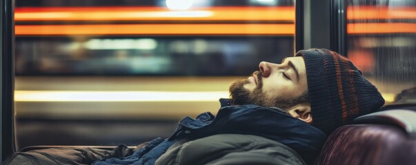 Tired Traveler: A Man Napping on Public Transportation