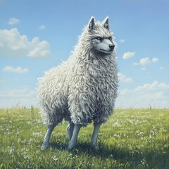 Wolf Disguised as Sheep in a Meadow