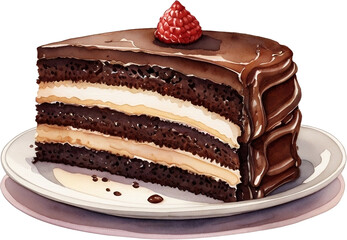 Piece of chocolate layer cake with fresh strawberry.