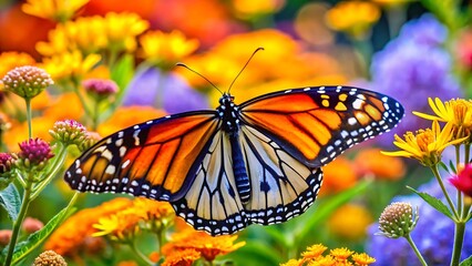 Butterfly in a colorful flower garden