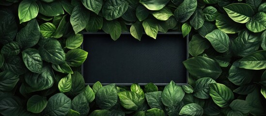 Lush Greenery with Dark Overlay and Shadowed Border for Text Space in Foliage Theme