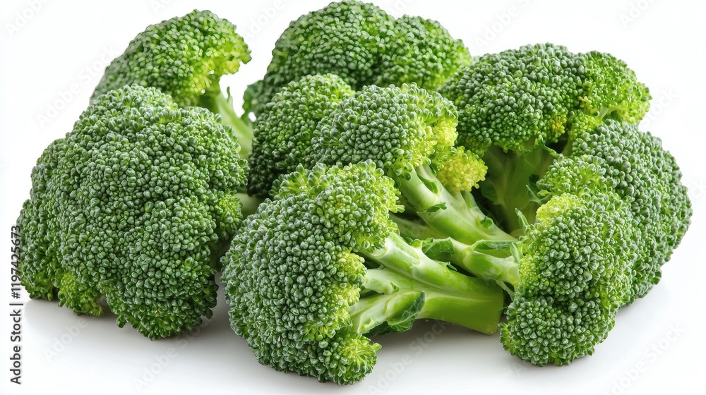 Poster isolated on white background a vibrant broccoli floret with a delicate stem placed flat stock photo 