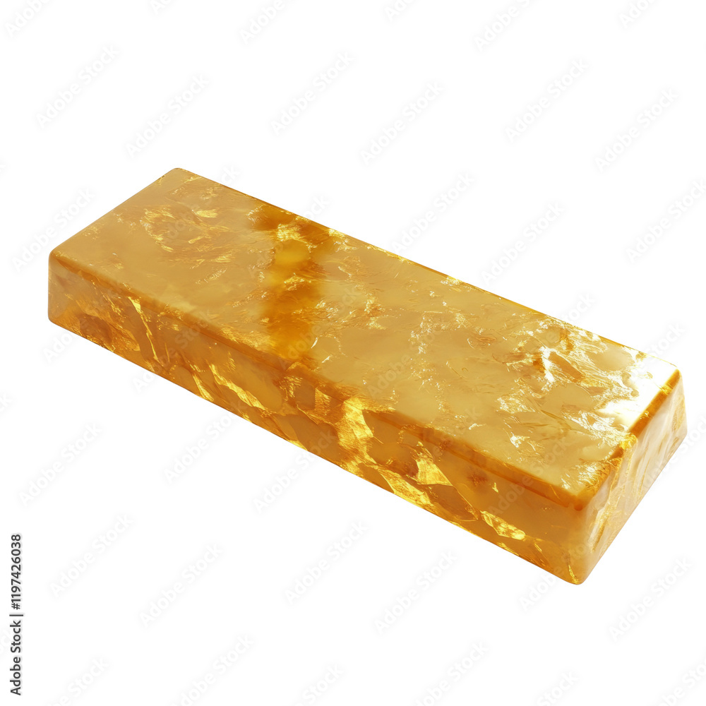 Poster The image shows a single rectangular gold ingot with a shiny surface isolated on a black background.