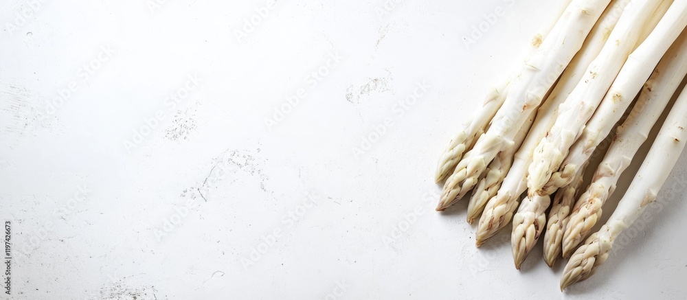 Aufkleber fresh white asparagus on a textured white background with ample copy space for text placement