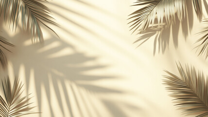 Fototapeta premium Set of blank paper sheets with shadows from palm leaves on a beige background