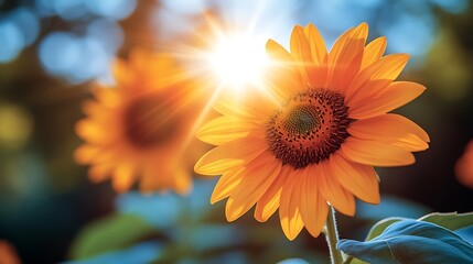 Fototapeta premium Sunlit Sunflower Basking In Golden Sunlight