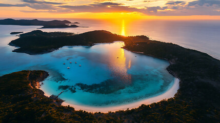 Split Sea at Sunset with Boats
