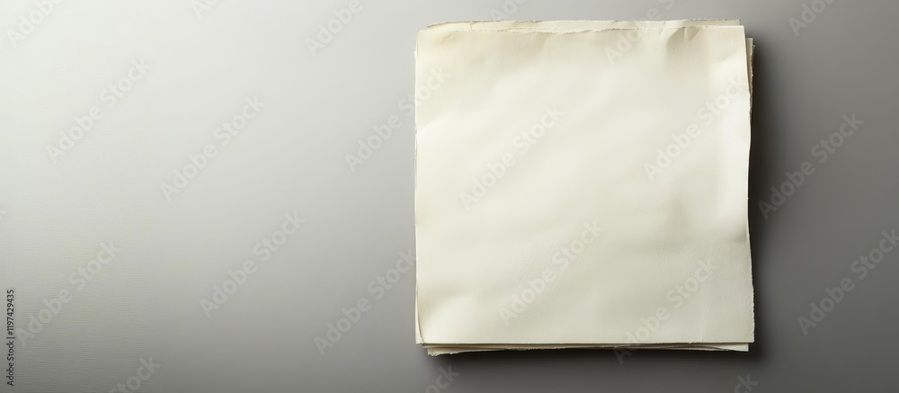 Poster blank old paper sheet with curved edges on gray background showcasing texture and subtle stains with