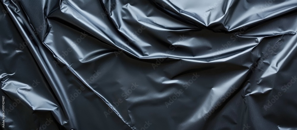 Poster black crumpled plastic texture with glossy finish creating dynamic folds and shadows suitable for ba