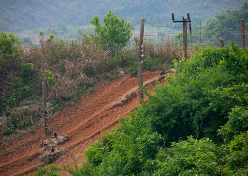 Barbed wires on the North Korean side in the Demilitarized Zone, North Hwanghae Province, Panmunjom, North Korea