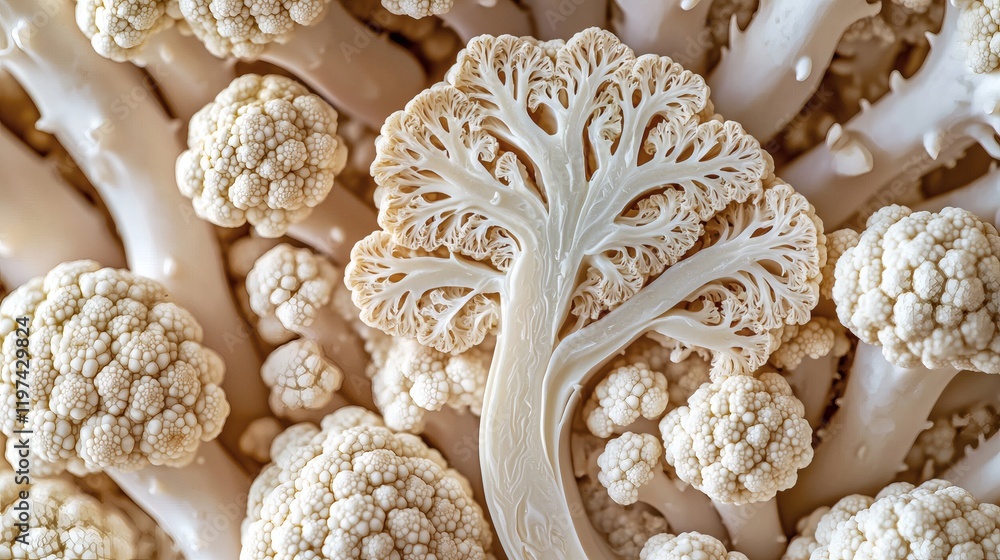 Aufkleber isolated on white background a cauliflower head cut in half displaying its intricate florets and fir