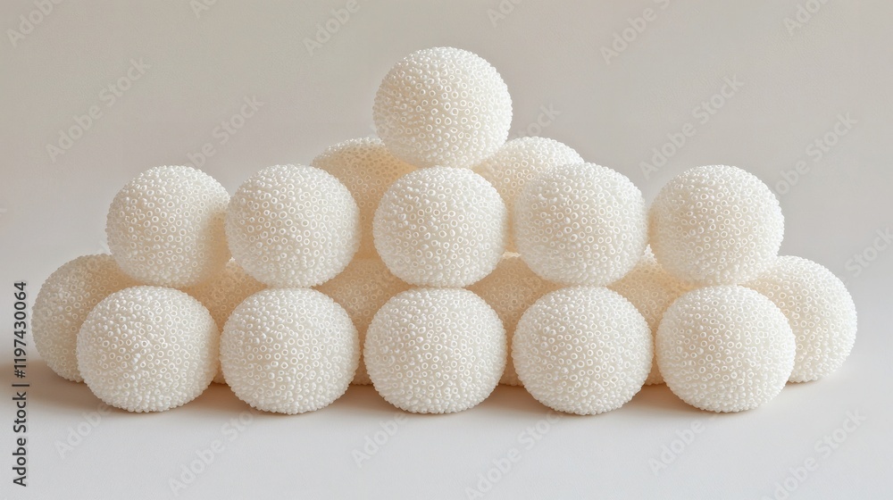 Aufkleber Isolated on white background a stack of cauliflower heads arranged in a pyramid shape emphasizing freshness Stock Photo with side copy space