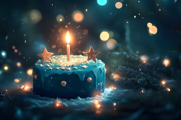 Birthday cake with frosting and birthday candles ready for a birthday party, Birthday background 