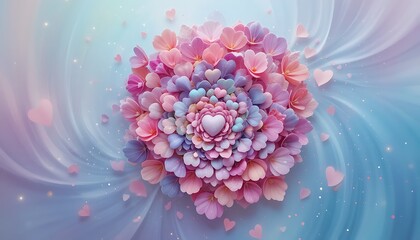 Pastel Flowers Encircling a Heart Shaped Centerpiece