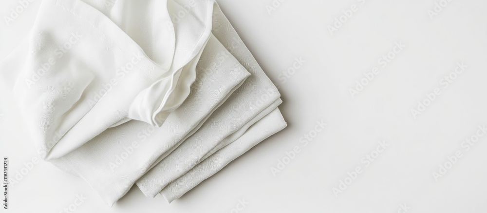 Aufkleber white folded linens on a plain white background with ample copy space for text placement.