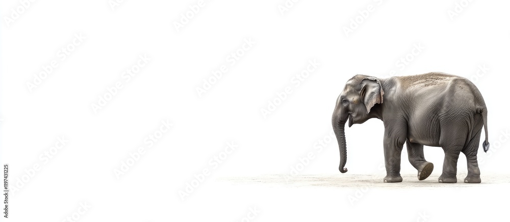 Poster realistic illustration of an asian elephant walking with copy space for text and design elements on 